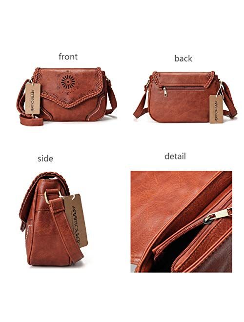 Women Shoulder Bag Vintage Pu Leather Crossbody Bag Hollow Out Ladies Satchel Bag Brown Retro Handbag for Girls