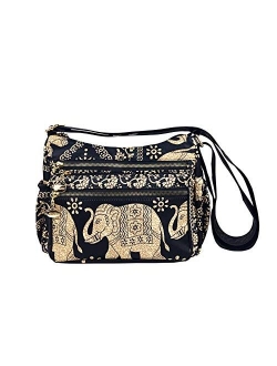 Crossbody Bag for Women Multi Pocket Shoulder Bag Boho Elephant Bag Casual Nylon Purse Handbag