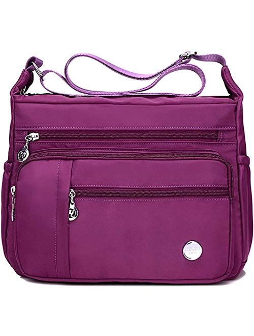 Waterproof Nylon Shoulder Crossbody Bags - Handbag Zipper Pocket Tote Bag Purses Satchel for Ladies Women Girls