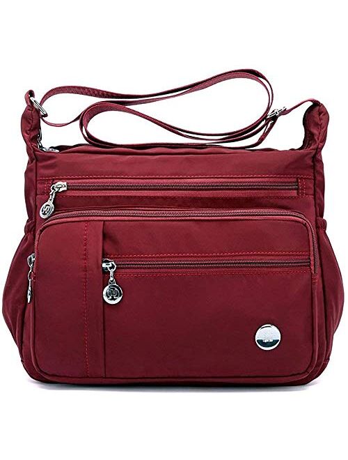 Waterproof Nylon Shoulder Crossbody Bags - Handbag Zipper Pocket Tote Bag Purses Satchel for Ladies Women Girls