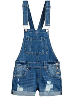 dollhouse Women's Ripped Denim Shortalls with Adjustable Straps