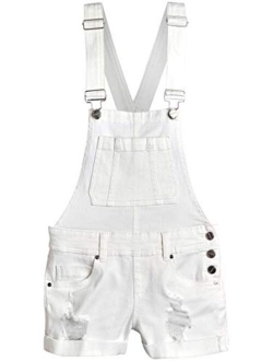 dollhouse Women's Ripped Denim Shortalls with Adjustable Straps