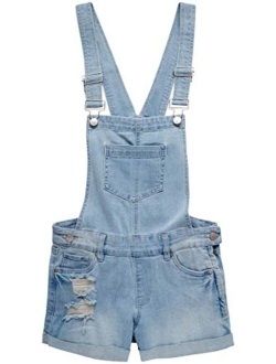 dollhouse Women's Ripped Denim Shortalls with Adjustable Straps