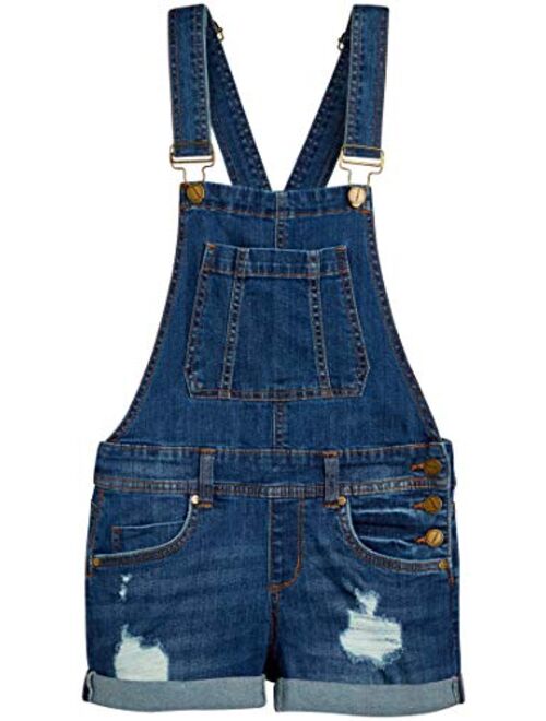 dollhouse Women's Ripped Denim Shortalls with Adjustable Straps