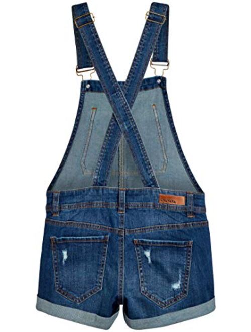 dollhouse Women's Ripped Denim Shortalls with Adjustable Straps