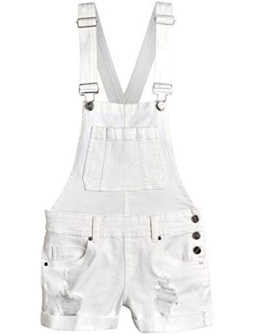 dollhouse Women's Ripped Denim Shortalls with Adjustable Straps