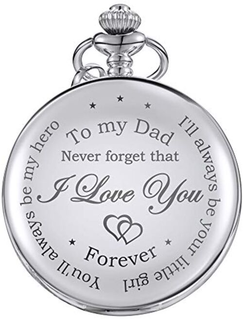 Father's Day Pocket Watch Gift, Personalized Back Engraved I'll Always Be Your Little Girl, You'll Always Be My Hero Quartz Dad Pocket Watches from Daughter