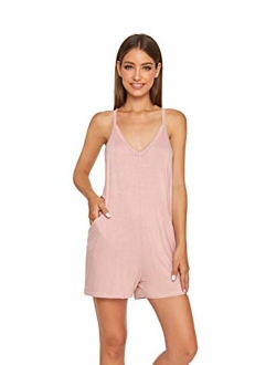 DIDK Women's Summer Sleeveless Strap Short Rompers Jumpsuits with Pockets