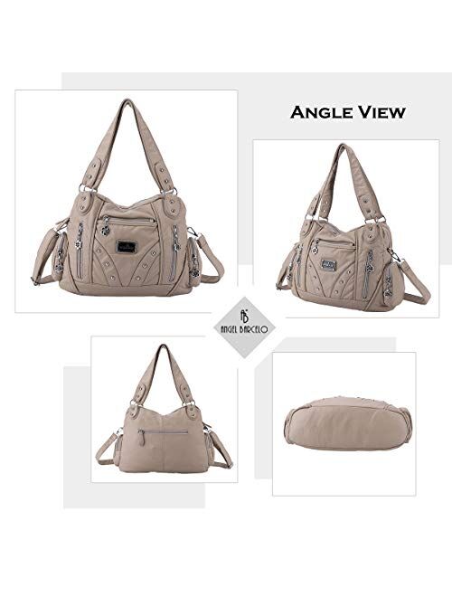 Angel Barcelo Roomy Fashion Hobo Womens Handbags Ladies Purses Satchel Shoulder Bags Tote Washed Leather Bag