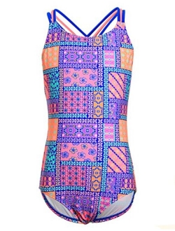 LEINASEN One Piece Swimsuits for Girls, Strap Crossback Tribal Pattern Printing Bathing Suit for Kids