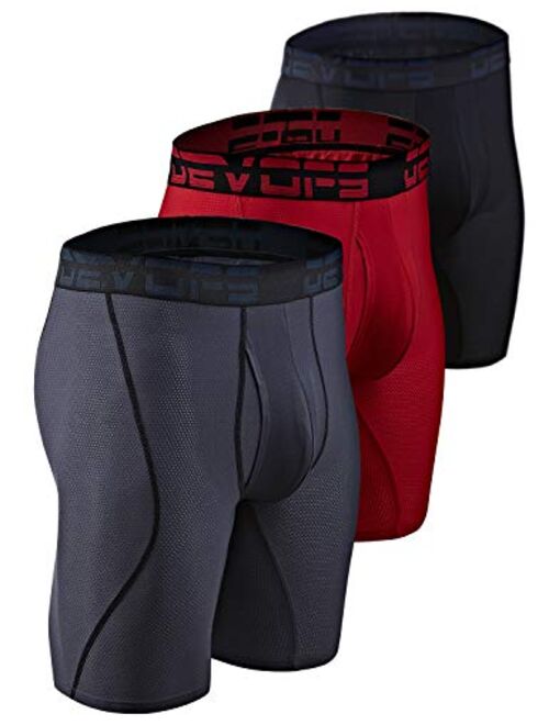 DEVOPS Men's Perfomance Cool Dry Mesh Underwear Long Leg Boxer Trunk 9-inch Brief (3 Pack)