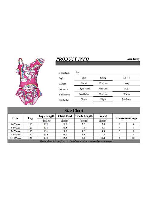 AmzBarley Girls Unicorn Swimwear Tankini 2 Pieces Rainbow Bathing Suit Ruffle One Shoulder Swimsuits