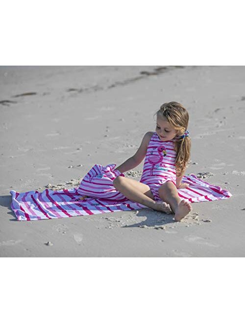 Toddler Girl Swim Essentials - 3 Piece 48 Inch Towel Beach Bag and Swim Suit Set