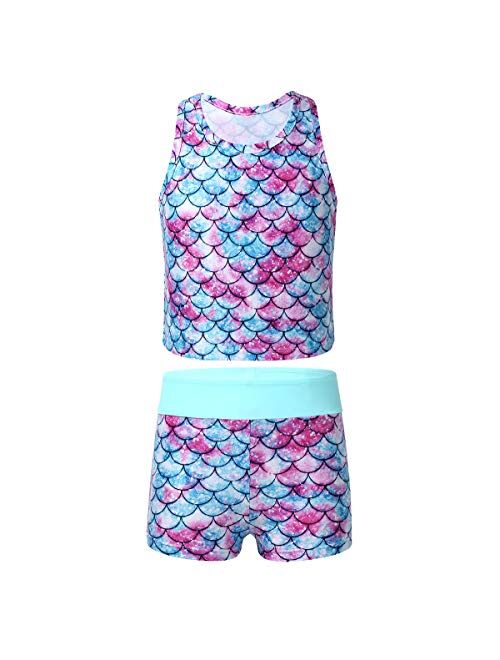 ACSUSS Kids Girls 3 Pieces Tankini Bikini Set Swimsuit Floral Print Crop Tops with Shorts Swimwear Bathing Suit