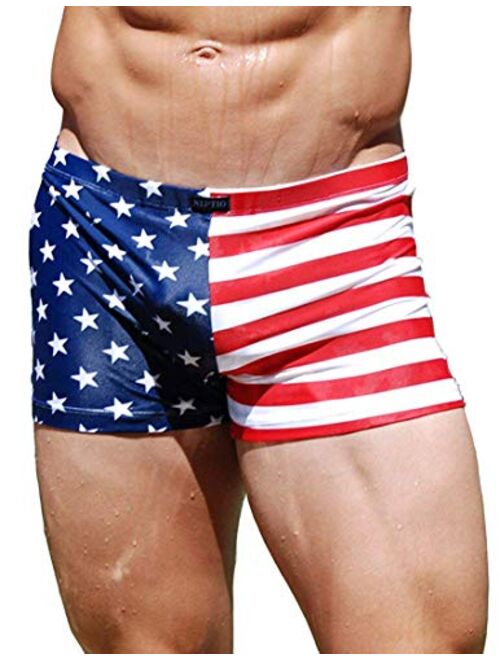 NEPTIO Men's American Flag Print or Solid Color Midcut Trunk Swimsuit for Men