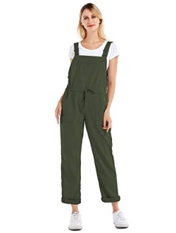 Yeokou Women's Casual Loose Baggy Cotton Linen Jumpsuit Overalls with Pockets