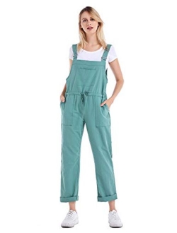 Yeokou Women's Casual Loose Baggy Cotton Linen Jumpsuit Overalls with Pockets