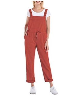 Yeokou Women's Casual Loose Baggy Cotton Linen Jumpsuit Overalls with Pockets