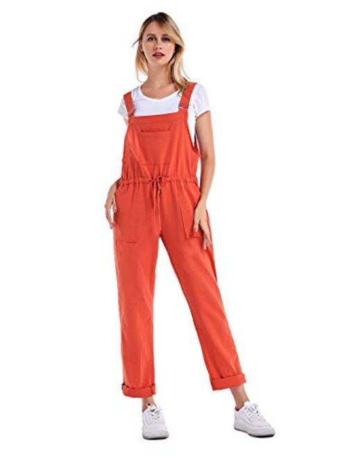 Yeokou Women's Casual Loose Baggy Cotton Linen Jumpsuit Overalls with Pockets