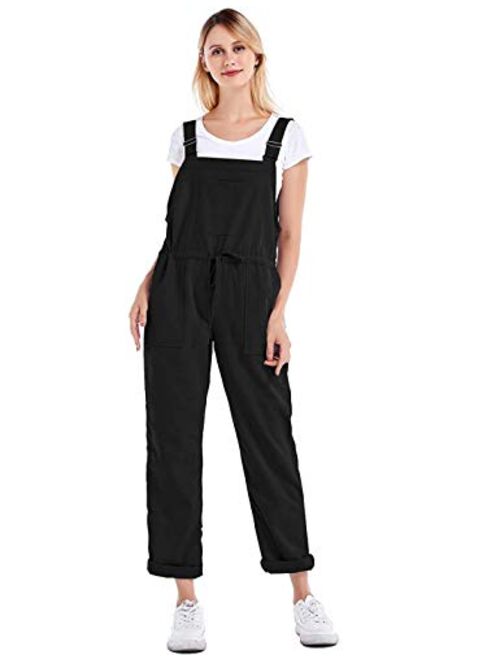 Yeokou Women's Casual Loose Baggy Cotton Linen Jumpsuit Overalls with Pockets