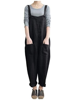 Yeokou Women's Loose Baggy Linen Cotton Summer Overalls Jumpsuits Harem Pants