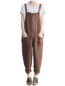 Yeokou Women's Loose Baggy Linen Cotton Summer Overalls Jumpsuits Harem Pants