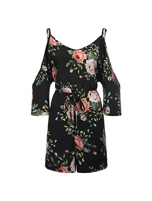 Women Summer Beach Short Jumpsuits BCDshop Floral Leaf Sleeveless Plus Size Rompers