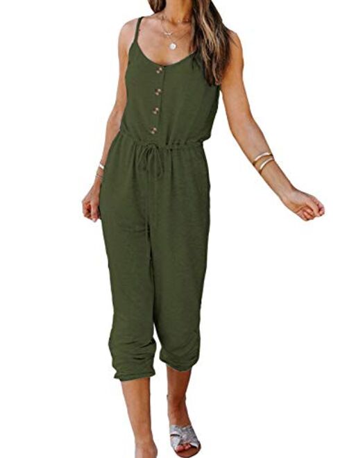 Lovezesent Womens V Neck Button Down Tank Romper Short Pant Jumpsuit with Pocket