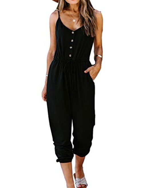 Lovezesent Womens V Neck Button Down Tank Romper Short Pant Jumpsuit with Pocket