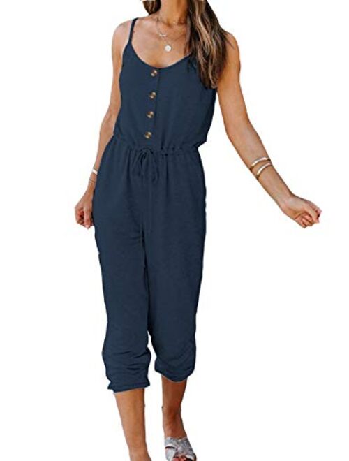 Lovezesent Womens V Neck Button Down Tank Romper Short Pant Jumpsuit with Pocket