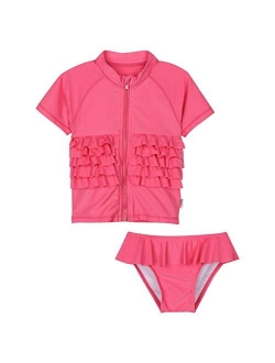 SwimZip Baby Rash Guard Set - Girl Short Sleeve 2 Piece Swimsuit with SPF