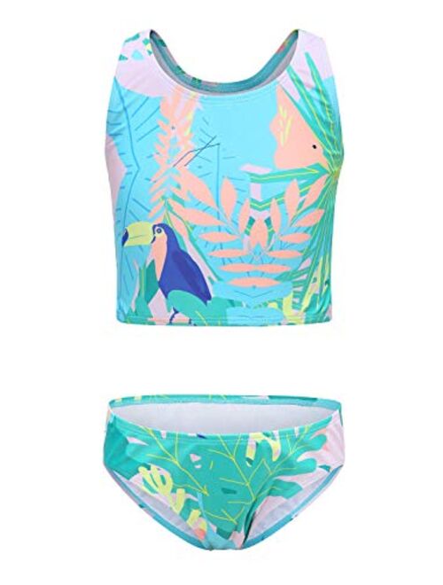 Girls Two Piece Tankini Boyshort Swimsuit Kids Swimwear Set Sun Protection Bathing Suit