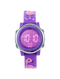 Jianxiang Kids Unicorn Digital Sport Watches for Girls Boys, Waterproof Outdoor LED Timer with 7 Colors Backlight 3D Cartoon Silicone Band Child Wristwatch