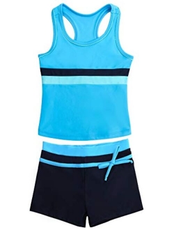 Suyye Girls Swimsuit Two Piece Tankini Swimwear with Boyshort