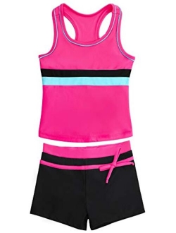 Suyye Girls Swimsuit Two Piece Tankini Swimwear with Boyshort