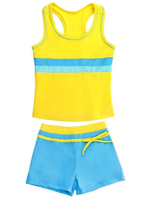 Suyye Girls Swimsuit Two Piece Tankini Swimwear with Boyshort