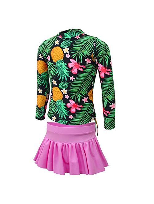 qyqkfly Girls Pineapple Long Sleeve Rash Guard with Pants 2-Piece Swimsuit(FBA)