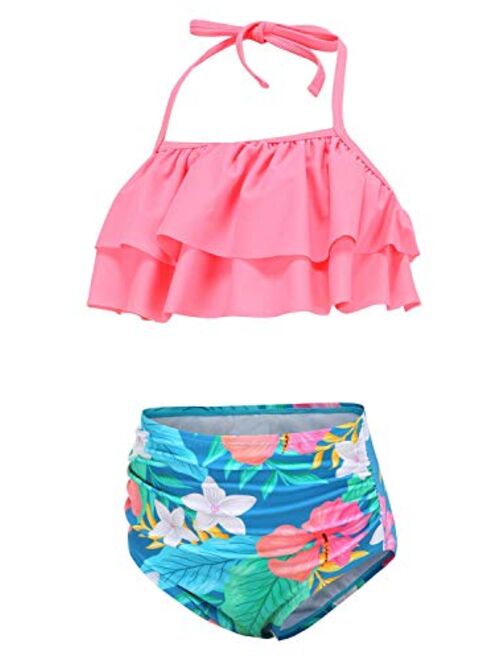 Girls Two Piece Swimsuits Mommy and Me Matching Bathing Suits Falbala Bikini Set