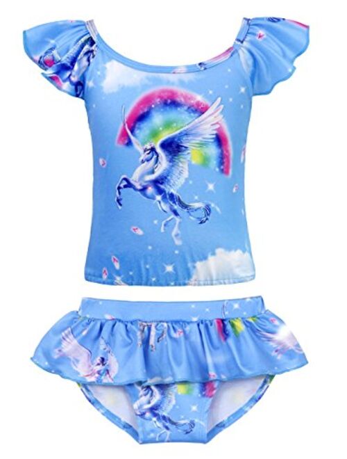 AmzBarley Girls Unicorn Swimwear Swimsuit Kids Two-Pieces Rainbow Bikini Set Ruffle Bathing Suit