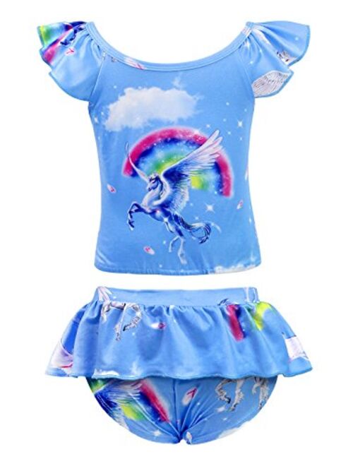 AmzBarley Girls Unicorn Swimwear Swimsuit Kids Two-Pieces Rainbow Bikini Set Ruffle Bathing Suit