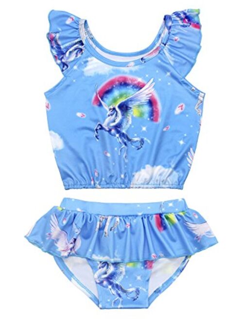 AmzBarley Girls Unicorn Swimwear Swimsuit Kids Two-Pieces Rainbow Bikini Set Ruffle Bathing Suit