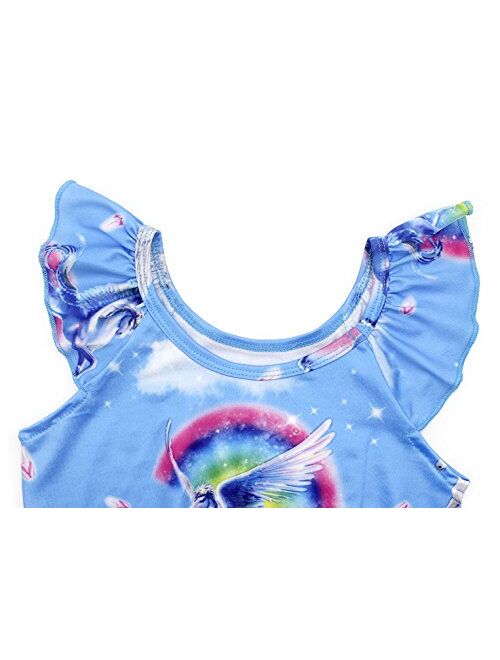 AmzBarley Girls Unicorn Swimwear Swimsuit Kids Two-Pieces Rainbow Bikini Set Ruffle Bathing Suit