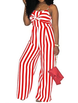 PerZeal Women's Sexy Spaghetti Strap Stripe Jumpsuits Casual Wide Leg Long Pants Rompers Sleeveless Ladies Outfits