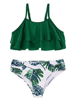 Girl's Bikini Set Flounce Two Piece Swimsuits Kids Ruffled Bathing Suits Swimwear