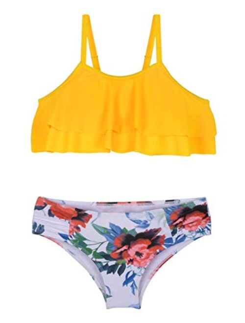 Hilor Girl's Bikini Set Flounce Two Piece Swimsuits Kids Ruffled Bathing Suits Swimwear