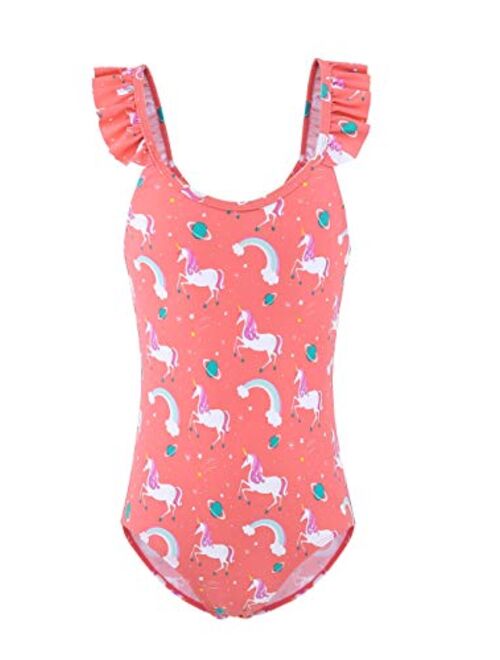 Girls One Piece Swimsuits Unicorn Ruffle Bathing Adjustable Strap Swimwear 2-14 Years