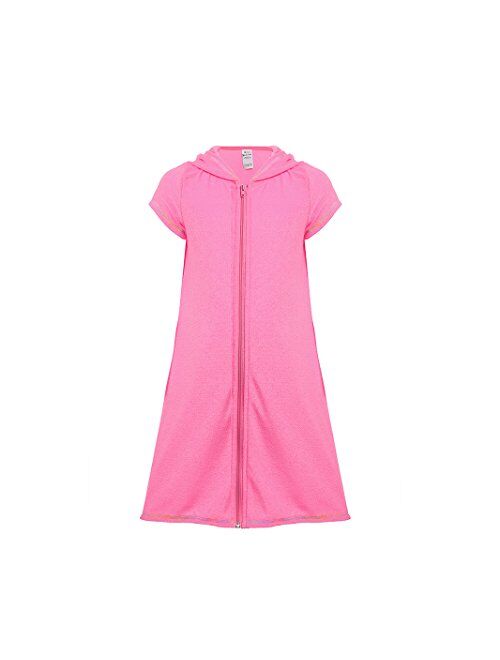 BELLOO Girls Short Sleeve Swim Robe Beach Cover Up with Zipper Bathrobe Size 6-16