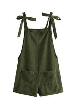 Women's Corduroy Tie Knot Strap Overall Shorts Pocket Jumpsuit