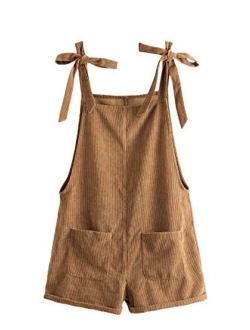 Women's Corduroy Tie Knot Strap Overall Shorts Pocket Jumpsuit