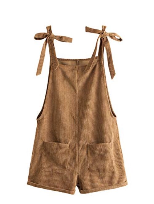 Romwe Women's Corduroy Tie Knot Strap Overall Shorts Pocket Jumpsuit